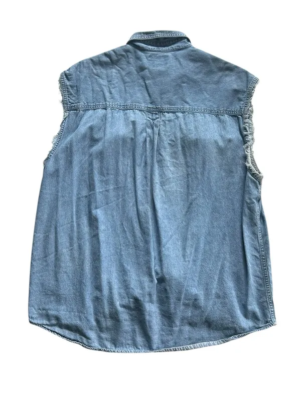 Aeropostale 100% Cotton Boxy Oversized Denim Button Cut Off Shirt Size XL - Image 5