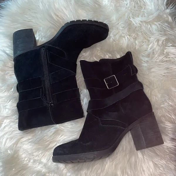 Clarks Artisan Black Suede Malvet Doris Heeled Mid Calf Boots - Image 2