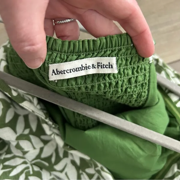 Abercrombie & Fitch Green White Linen Leaf Print Convertible Mini Dress L - Image 8