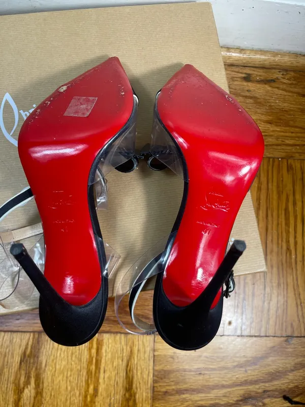 Christian Louboutin Black Naked Bow 100 Satin/Pvc/Patent Leather Pumps EU 41 - Image 6