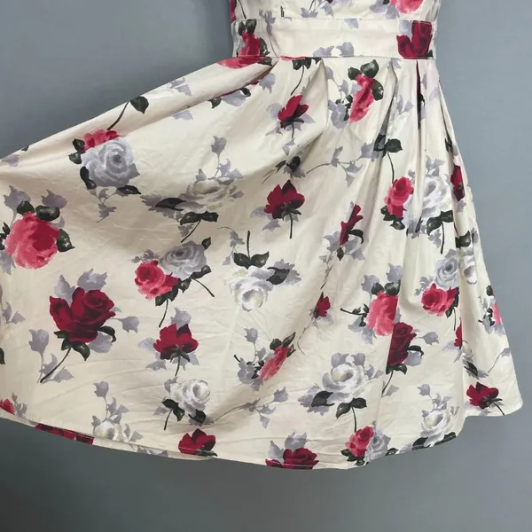 Hell Bunny Eloise‎ Mini Dress Rose Print Cream Bow Adjustable Straps Sz XS Retro - Image 8