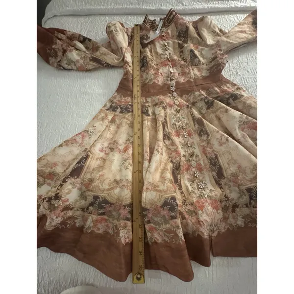 Miss Rosier the Fabienne Neutral Floral Print Mini Dress Size Medium Buttons - Image 12