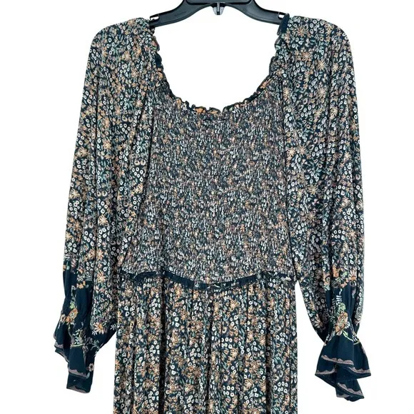 Angie Ditsy Floral Print‎ Maxi Dress Smocked Long Sleeve Bohemian Chic Ruffle - Image 5