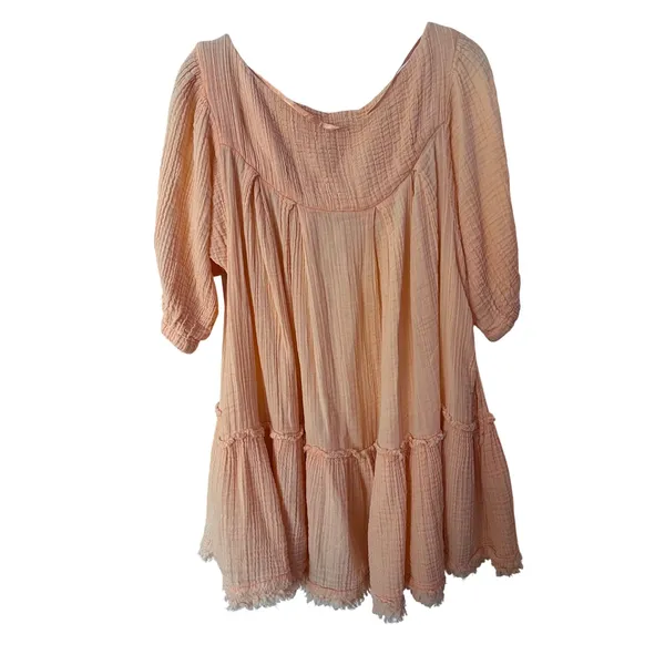 Free People Mystery Land Tunic Orange Cotton Gauze Tiered Boho Mini Dress Small‎ - Image 5