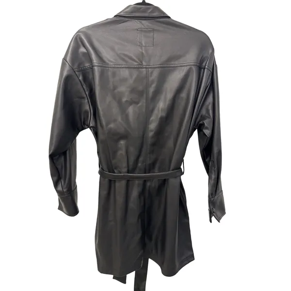 Abercrombie & Fitch Mini Dress Women's L Black Faux Leather Flap Pockets Belted - Image 2