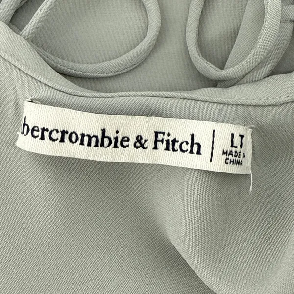 Abercrombie & Fitch Ruffle Slip Maxi Dress‎ Large Tall Sage Green Tie Back Slit - Image 9