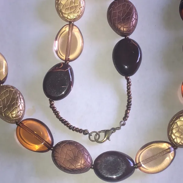 Neutral Multicolor Brown Boho Chunky Beaded Necklace - Image 2