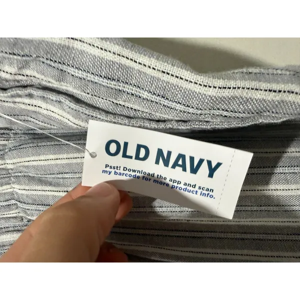 Old Navy High Rise Super Wide Leg Pant Linen Blend Sz XXL Gray Stripe Coastal - Image 3
