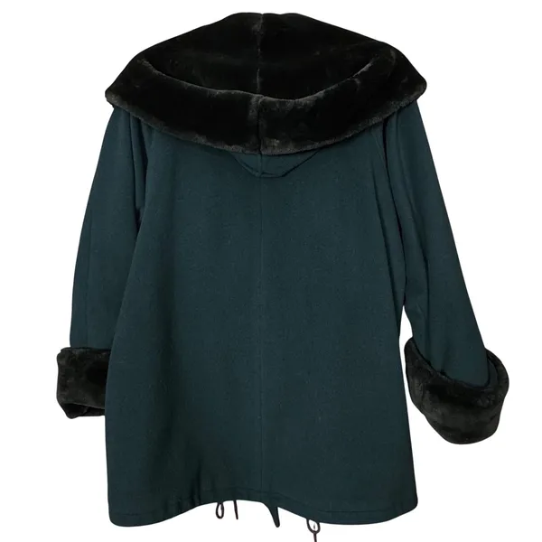 VTG Leslie Fay Wool Blend Coat Faux Fur Collar Cuffs Lined 12 Women's Dark Green - Image 4
