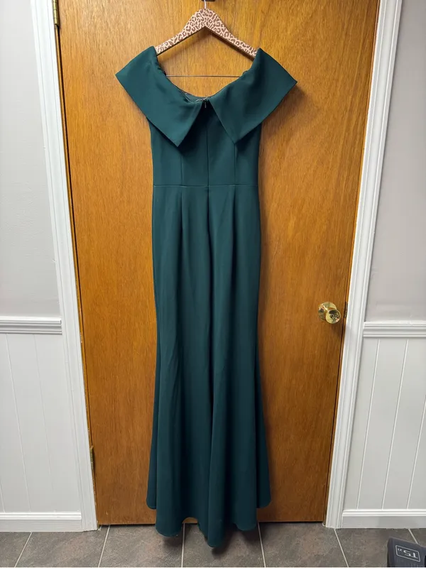 BHLDN Delice Off-the-Shoulder Crepe Long Maxi Dress Formal Gown Dark Green US 6 - Image 15
