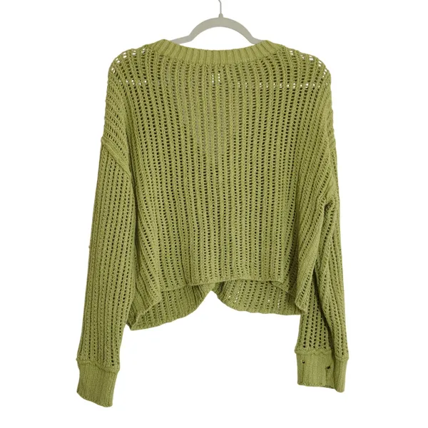 American Eagle Small Sage Green Open Knit Cropped Cardigan Sweater Distressed - Image 7