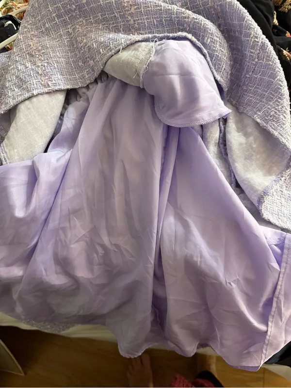 English Factory Lavender Tweed Dress with Puff Sleeves - Image 10