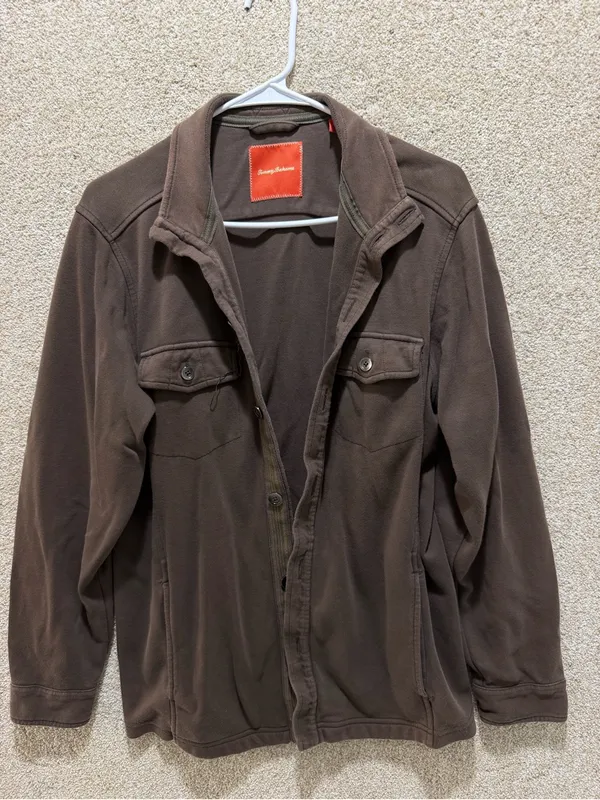 Tommy Bahama brown sweater jacket pima cotton button down FLAWS camping hiking S - Image 2
