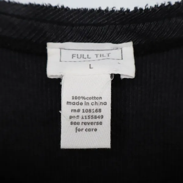 Full Tilt Crop Top Womens L Black Cotton Ribbed Raw Edge Short Sleeve Scoop Neck - Image 3
