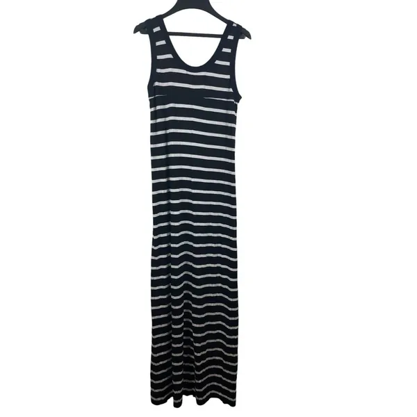 Karen By Karen Kane Black White Stripe Sleeveless Sequin Pocket Maxi Dress S - Image 5