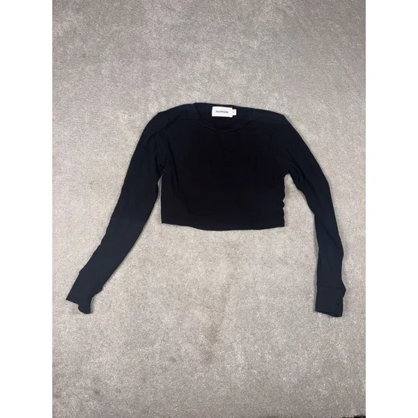 Talentless Womens Small Ribbed Knit Long Sleeve Cropped Tee Black Crew Neck - Image 3