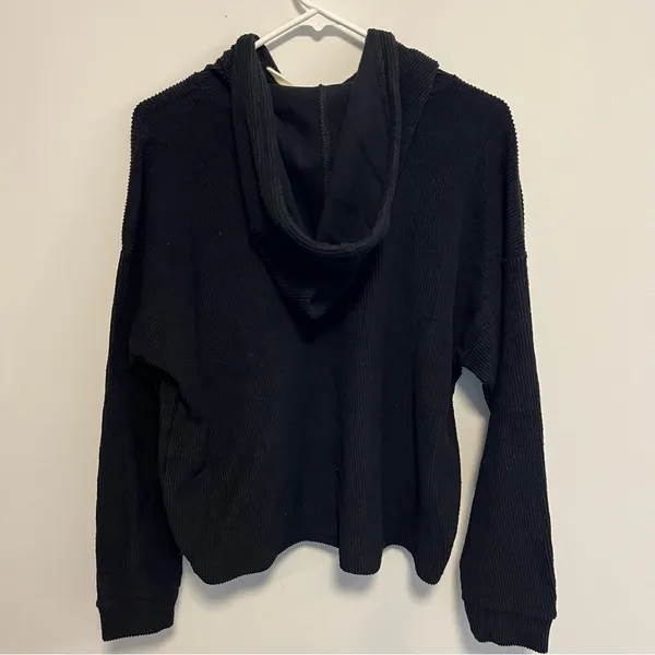 NWT Champion Black Ribbed Athletic Hoodie Cream Accents - L - Image 5