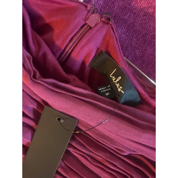 LULU'S Nellie Berry Pink Pleat Midi Dress NO SCARF Small S Strapless Drop Waist - Image 4