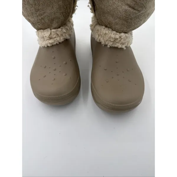 Crocs Boots Mid Calf Tan Beige Lined Faux Suede Fur Winter Snow Size 8 - Image 2