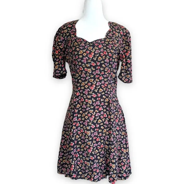 Rampage Vintage 90s Dress‎ Black Dark Floral Sweetheart Neckline Mini Forrest Fairy Boho - Image 12