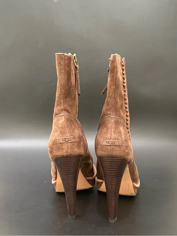 UGG Australia Brown Suede Bianka Heeled Booties 8 - Image 4