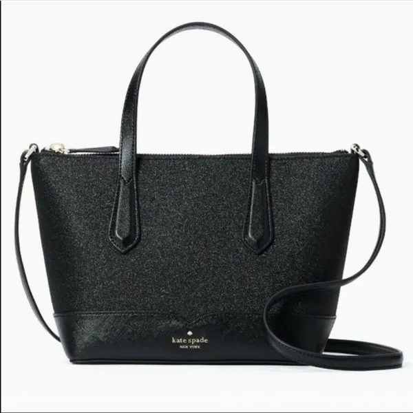 Kate Spade Black Glitter Tote Crossbody Satchel NWT - Image 6