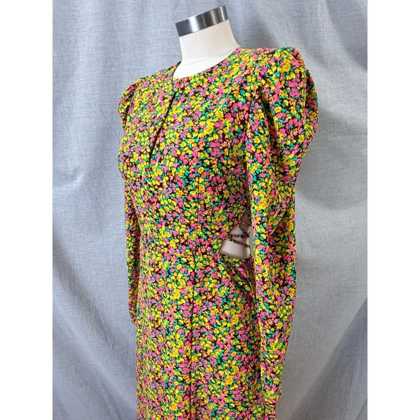 AFRM Yellow Floral Puff Sleeve Open Back Lattice‎ Detail Maxi Dress S - Image 5