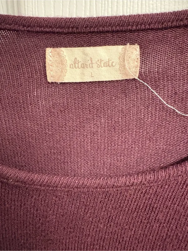 NWOT Altar’d State Maroon Blouse W/ Bell Sleeves & Lace Detail Size Large - Image 2