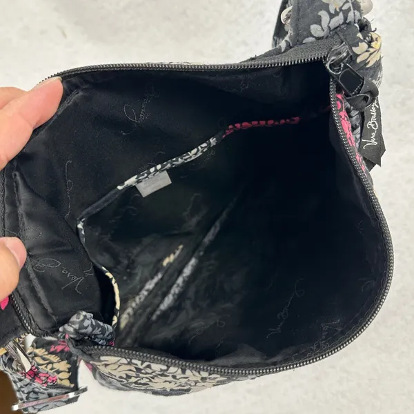 Vera Bradley Crossbody Bag Purse Quilted Black Pink Gray Floral Shoulder Bag‎ - Image 7