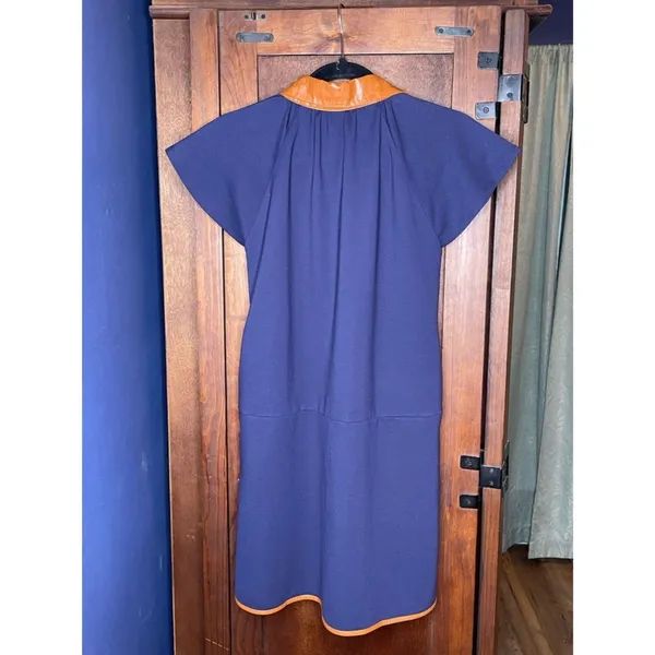 THML Dover Navy Dress Faux Leather Shift Mini Mod Preppy Old Money Dress Size S - Image 4