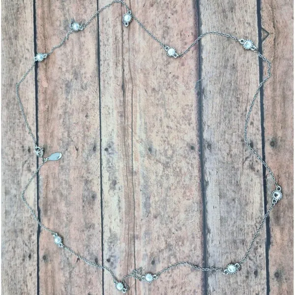 Ann Taylor Silver-Tone Long Chain Necklace With Clear Crystal Accents 36 Inches - Image 7
