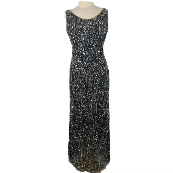 PISARRO NIGHTS Sequin & Bead Sleeveless Gown size 4 - Image 3
