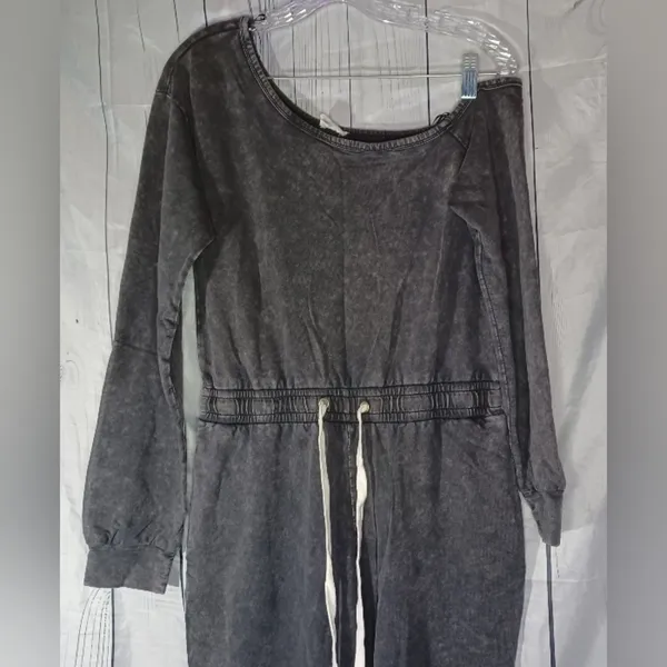 Lane 201 Faded Black Off The Shoulder comfy casual Jumpsuit with Drawstring - Image 2