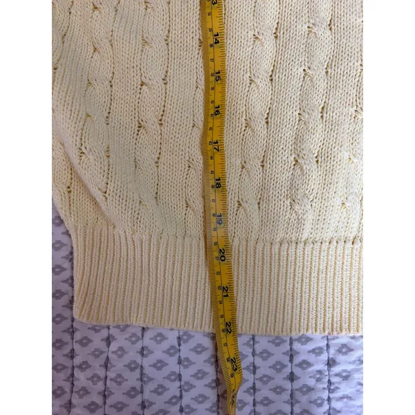 Vintage Benetton Yellow Cable Knit Sweater Vest Italy 100% Cotton V-Neck‎ Est. M - Image 5