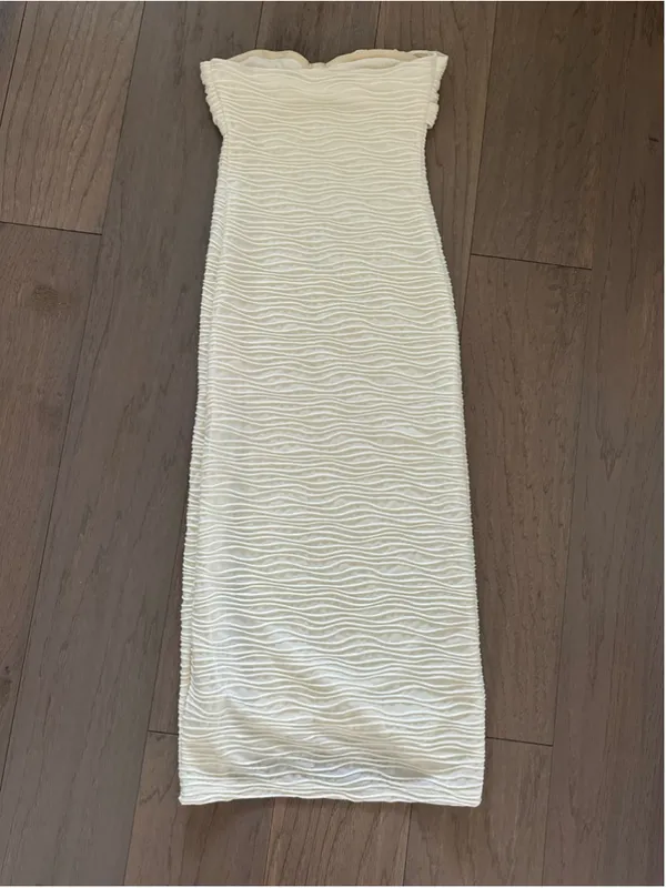Women's Strapless Midi Dress, Size XS, White wave texture pattern - Image 6