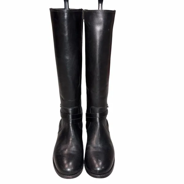 Frye Melissa Belted Black Leather Tall Riding Boots Shoes size 6 - Image 3