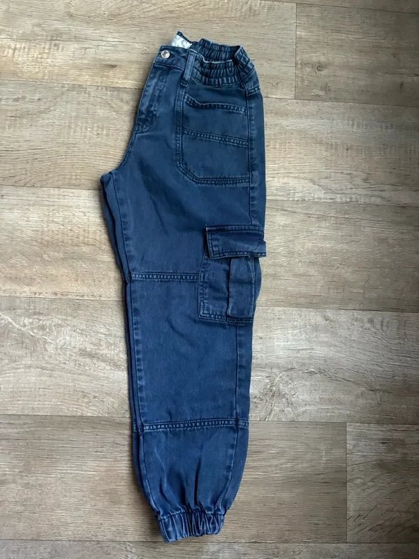 Free People Platoon Denim Cargo Joggers Washed Blue Sz XS - Image 7