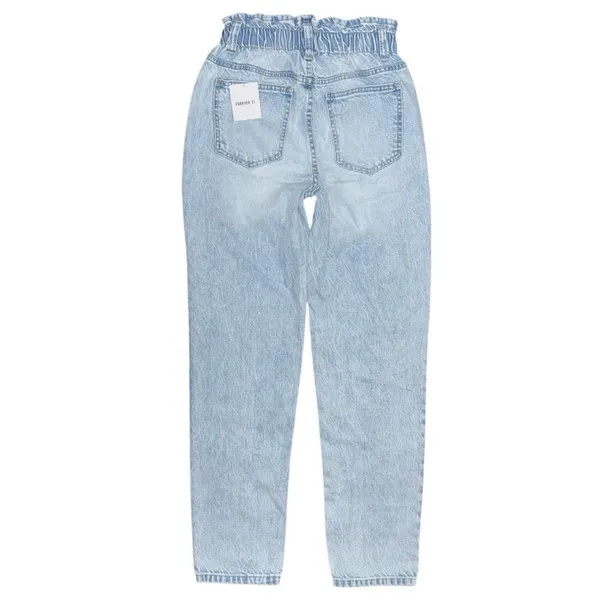 Forever 21 Paperbag Waist Light Wash High Rise Straight Tapered Jeans XS NWT - Image 2