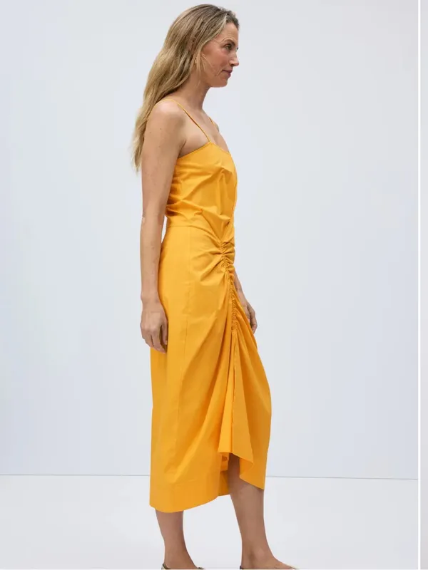 Callas- Angie Dress Yellow Ruched Midi Dress with Spaghetti Straps Size 40 US 4 - Image 3