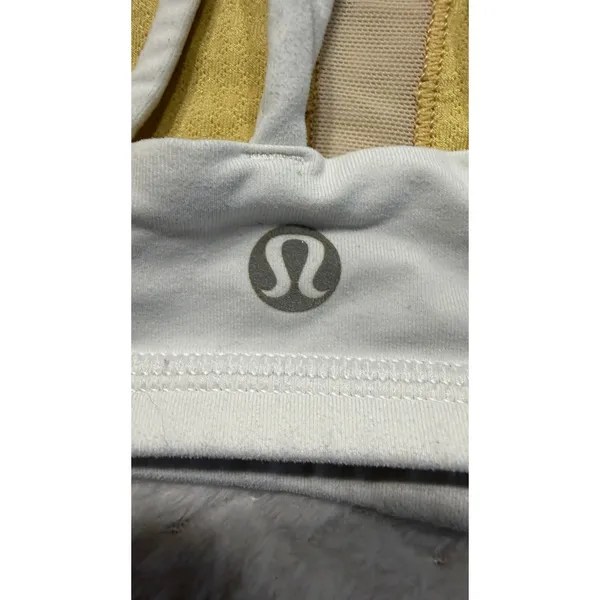 Lululemon Free To Be Wild Sports Bra Light Grey Yellow Strappy Back Size 4 - Image 4