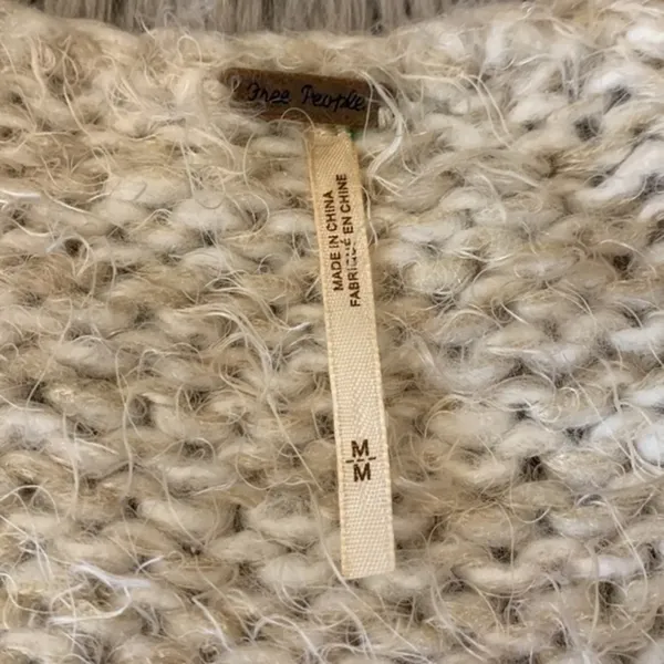 Free People Linus fuzzy striped sweater cotton wool blend in natural M - Image 4