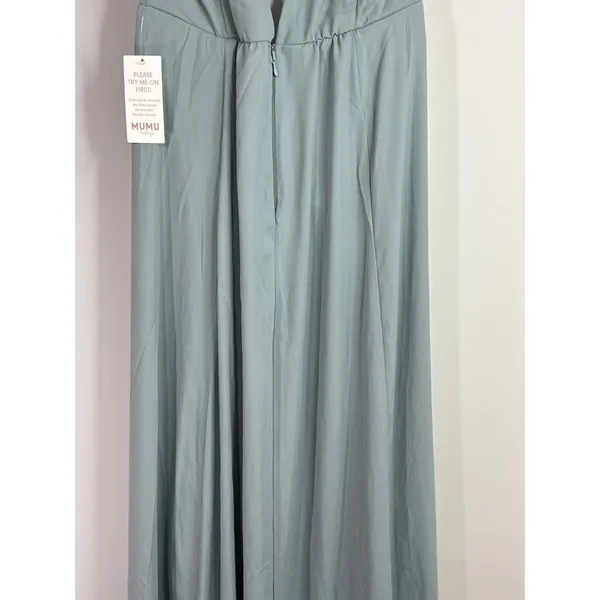 Show Me Your Mumu Jenn Maxi Dress in Silver Sage Crisp Blue‎ V Neck| XL | NWT - Image 9