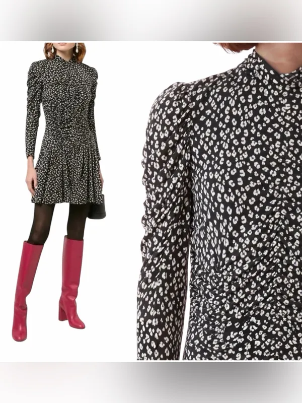 REBECCA TAYLOR Long-Sleeve Mini Cheetah Jersey‎ Dress, Medium - Image 2