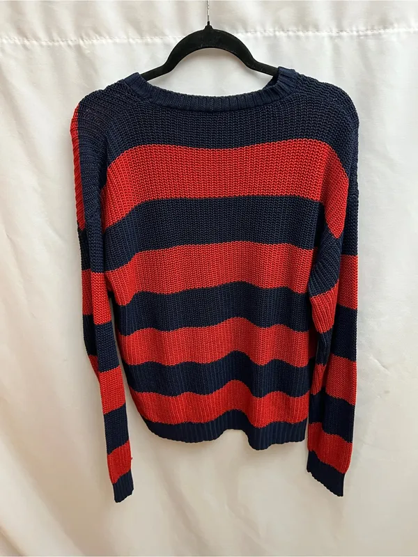 Source Unknown Red Navy Blue Striped Chunky Knit Oversized Sweater Long Sleeve Size L - Image 2
