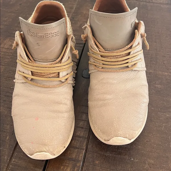 Esseutesse Shoe Size 39 Beige Leather Upper Metallic Foil Fringe Sneakers - Image 7