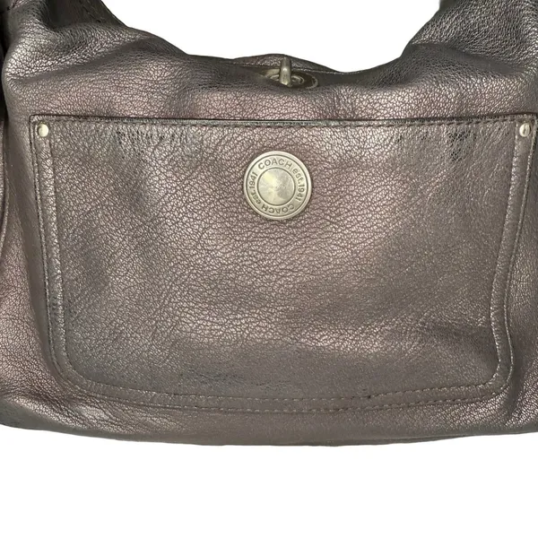 Vintage Coach Metallic Leather Hobo Bag Silver Chain Strap Turn Lock‎ Y2K Purse - Image 4