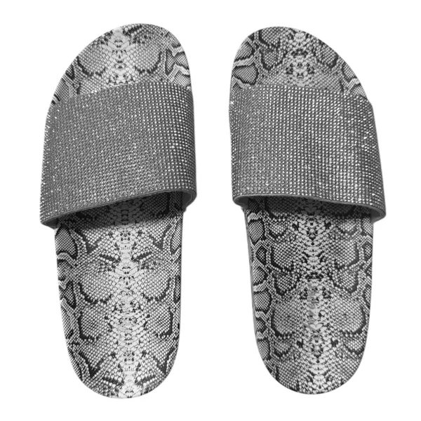 NWOB Rhinestone Snake Print Slides Gray Size 9 - Image 6