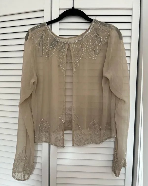 Buckle Sheer Long Sleeve Top with Beading - Image 2