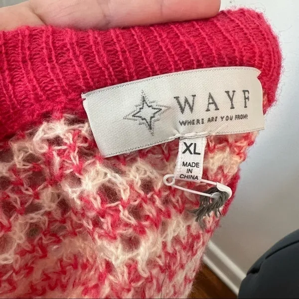 WAYF Womens Size XL Open Knit Stripe Crewneck Sweater White Pink Pullover Ribbed - Image 12