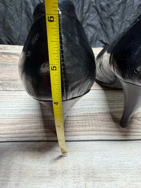 Womens Ankle Boots Black Metallic Slim Heels Leather 8 M - Image 10